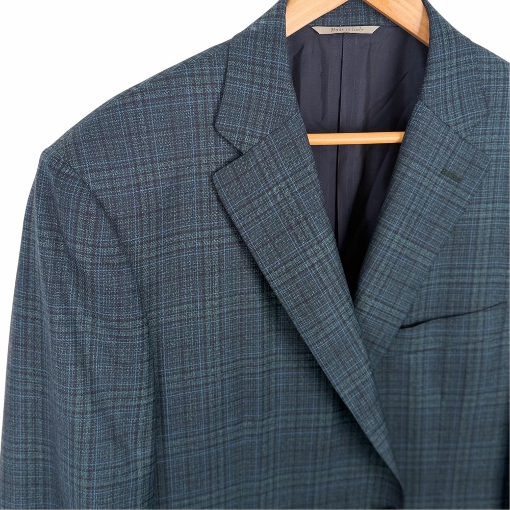 Canali Mens 44R Wool Sport Coat Blue Plaid Made Italy Blazer Jacket Notch Lapel - Picture 4 of 11